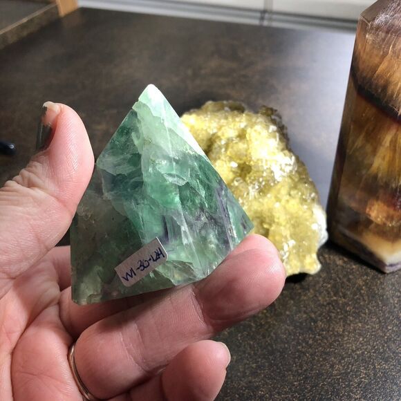 Fluorite Energy Trio: Green, Yellow, & Purple Banded Crystals for Calm & Energy - Picture 7 of 11